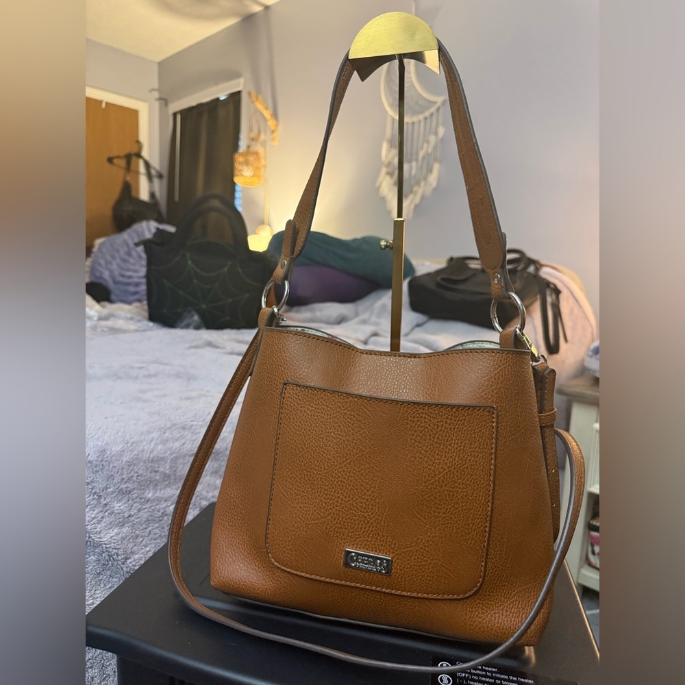 Carlos Santana Tan Pebbled Vegan Leather Shoulder Bag